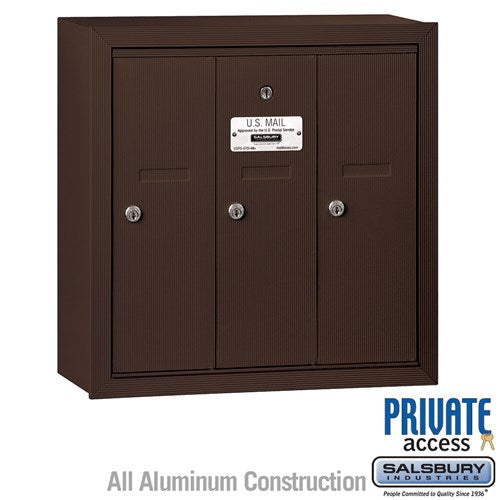 Salsbury Vertical Mailbox (Includes Master Commercial Lock) - 3 Doors - Bronze - Surface Mounted - Private Access - Sweatfully