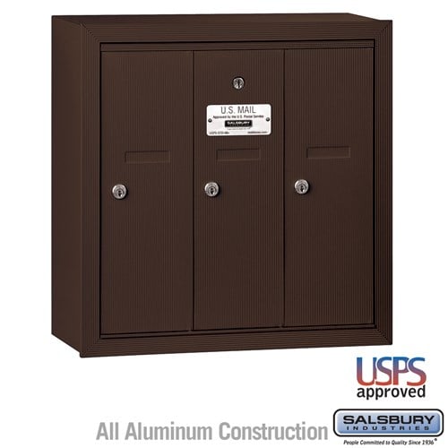 Salsbury Vertical Mailbox - 3 Doors - Bronze - Surface Mounted - USPS Access - Sweatfully