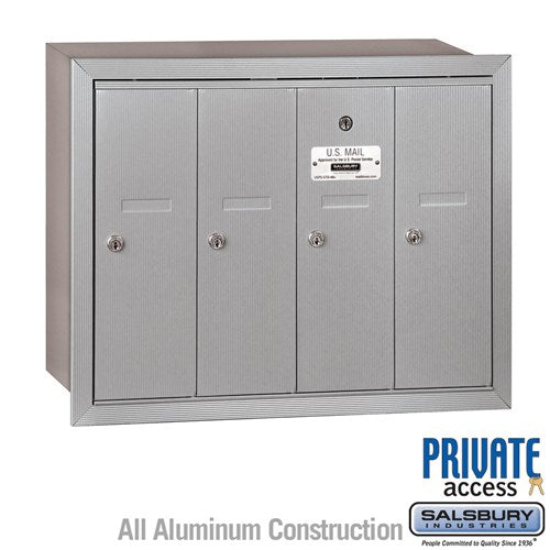 Salsbury Vertical Mailbox (Includes Master Commercial Lock) - 4 Doors - Aluminum - Recessed Mounted - Private Access - Sweatfully