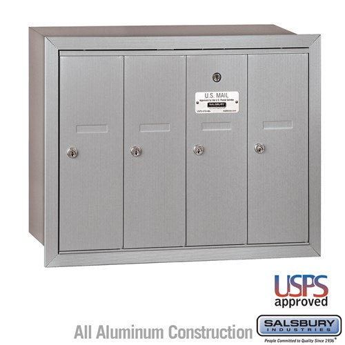 Salsbury Vertical Mailbox - 4 Doors - Aluminum - Recessed Mounted - USPS Access - Sweatfully