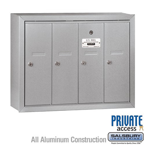 Salsbury Vertical Mailbox (Includes Master Commercial Lock) - 4 Doors - Aluminum - Surface Mounted - Private Access - Sweatfully