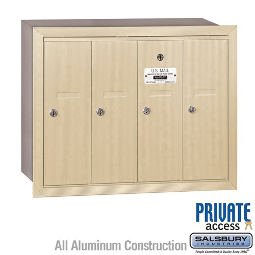 Salsbury Vertical Mailbox (Includes Master Commercial Lock) - 4 Doors - Sandstone - Recessed Mounted - Private Access - Sweatfully