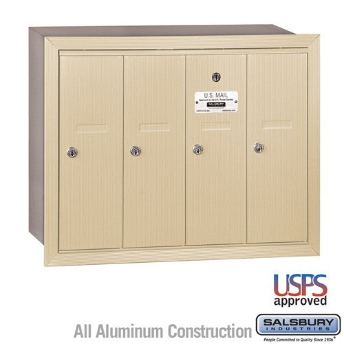 Salsbury Vertical Mailbox - 4 Doors - Sandstone - Recessed Mounted - USPS Access - Sweatfully