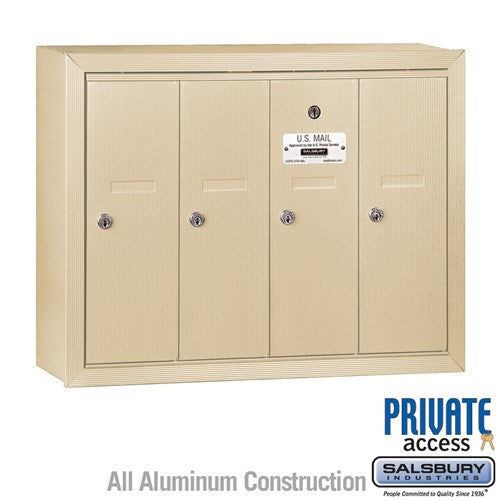Salsbury Vertical Mailbox (Includes Master Commercial Lock) - 4 Doors - Sandstone - Surface Mounted - Private Access - Sweatfully