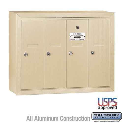 Salsbury Vertical Mailbox - 4 Doors - Sandstone - Surface Mounted - USPS Access - Sweatfully