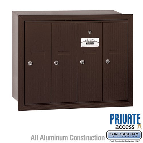 Salsbury Vertical Mailbox (Includes Master Commercial Lock) - 4 Doors - Bronze - Recessed Mounted - Private Access - Sweatfully