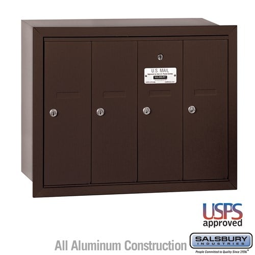 Salsbury Vertical Mailbox - 4 Doors - Bronze - Recessed Mounted - USPS Access - Sweatfully
