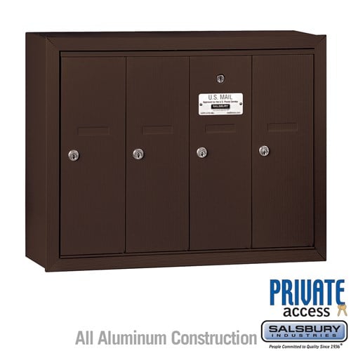 Salsbury Vertical Mailbox (Includes Master Commercial Lock) - 4 Doors - Bronze - Surface Mounted - Private Access - Sweatfully