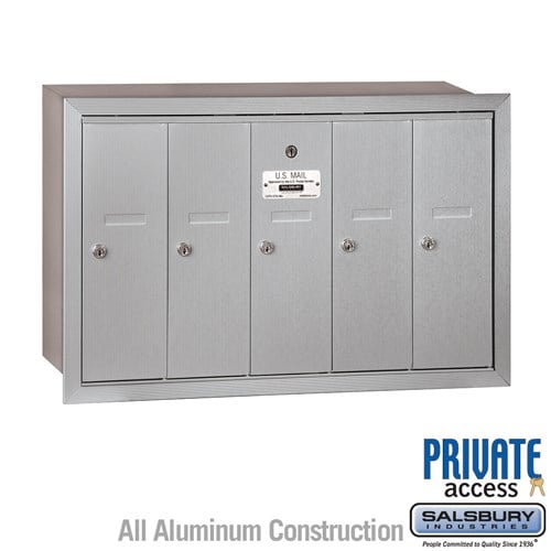Salsbury Vertical Mailbox (Includes Master Commercial Lock) - 5 Doors - Aluminum - Recessed Mounted - Private Access - Sweatfully