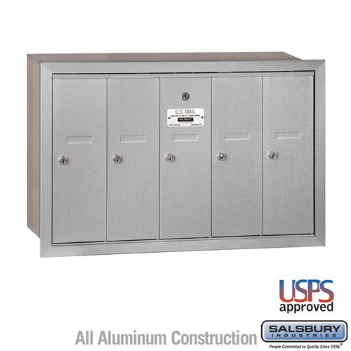 Salsbury Vertical Mailbox - 5 Doors - Aluminum - Recessed Mounted - USPS Access - Sweatfully