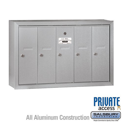 Salsbury Vertical Mailbox (Includes Master Commercial Lock) - 5 Doors - Aluminum - Surface Mounted - Private Access - Sweatfully