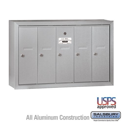 Salsbury Vertical Mailbox - 5 Doors - Aluminum - Surface Mounted - USPS Access - Sweatfully