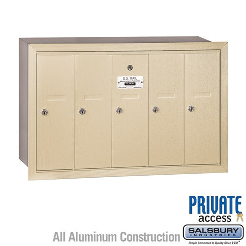 Salsbury Vertical Mailbox (Includes Master Commercial Lock) - 5 Doors - Sandstone - Recessed Mounted - Private Access - Sweatfully