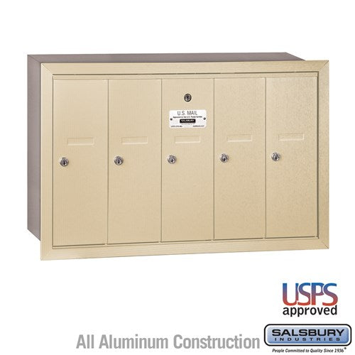 Salsbury Vertical Mailbox - 5 Doors - Sandstone - Recessed Mounted - USPS Access - Sweatfully