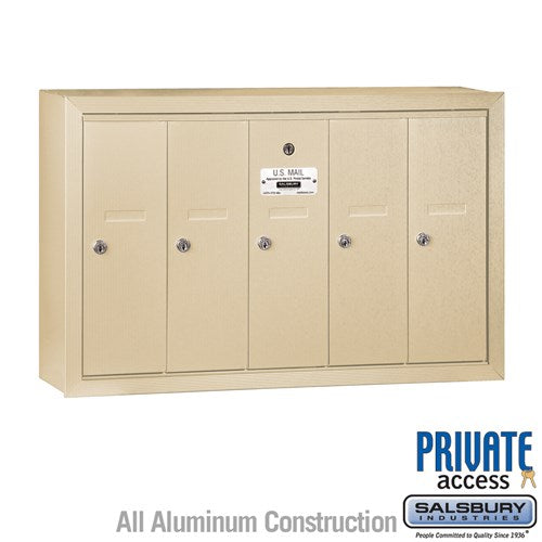 Salsbury Vertical Mailbox (Includes Master Commercial Lock) - 5 Doors - Sandstone - Surface Mounted - Private Access - Sweatfully