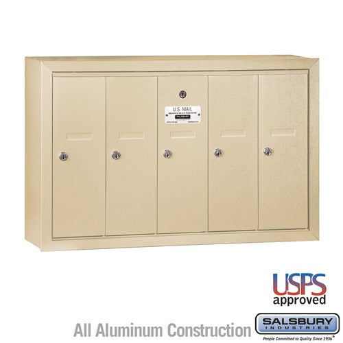 Salsbury Vertical Mailbox - 5 Doors - Sandstone - Surface Mounted - USPS Access - Sweatfully