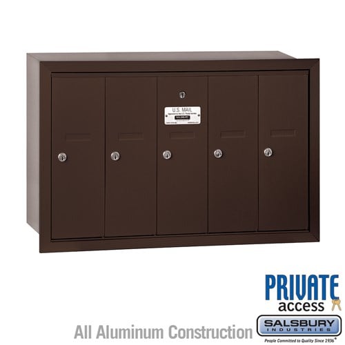 Salsbury Vertical Mailbox (Includes Master Commercial Lock) - 5 Doors - Bronze - Recessed Mounted - Private Access - Sweatfully