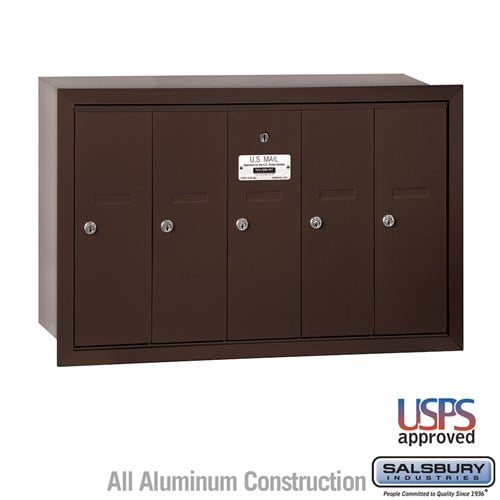 Salsbury Vertical Mailbox - 5 Doors - Bronze - Recessed Mounted - USPS Access - Sweatfully