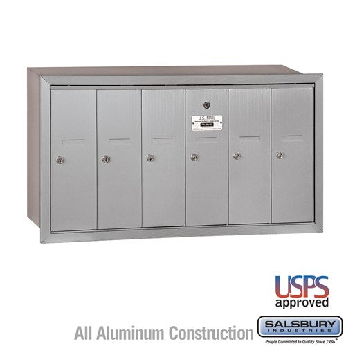 Salsbury Vertical Mailbox - 6 Doors - Aluminum - Recessed Mounted - USPS Access - Sweatfully