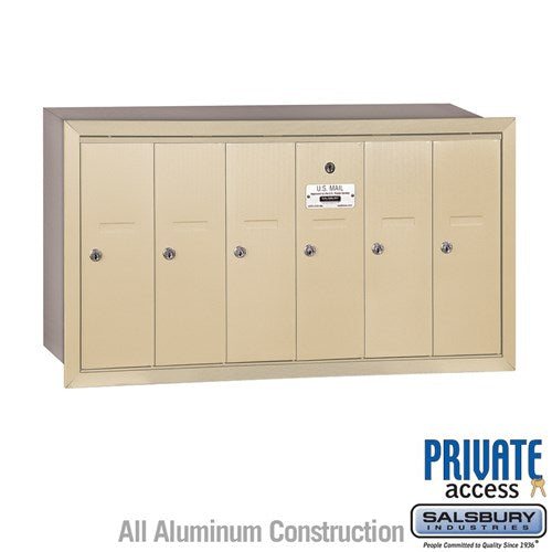 Salsbury Vertical Mailbox (Includes Master Commercial Lock) - 6 Doors - Sandstone - Recessed Mounted - Private Access - Sweatfully