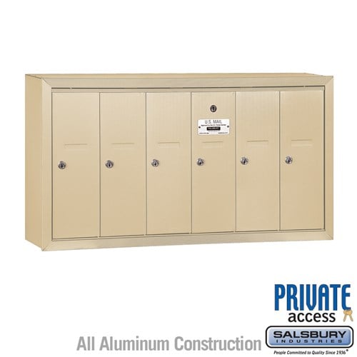 Salsbury Vertical Mailbox (Includes Master Commercial Lock) - 6 Doors - Sandstone - Surface Mounted - Private Access - Sweatfully
