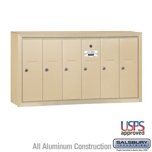 Salsbury Vertical Mailbox - 6 Doors - Sandstone - Surface Mounted - USPS Access - Sweatfully