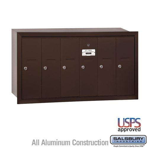 Salsbury Vertical Mailbox - 6 Doors - Bronze - Recessed Mounted - USPS Access - Sweatfully