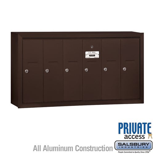 Salsbury Vertical Mailbox (Includes Master Commercial Lock) - 6 Doors - Bronze - Surface Mounted - Private Access - Sweatfully
