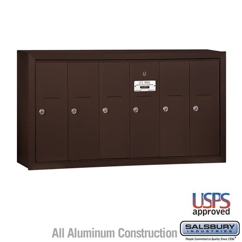 Salsbury Vertical Mailbox - 6 Doors - Bronze - Surface Mounted - USPS Access - Sweatfully
