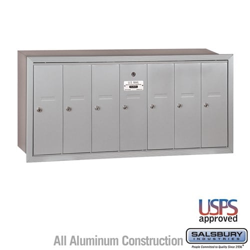 Salsbury Vertical Mailbox - 7 Doors - Aluminum - Recessed Mounted - USPS Access - Sweatfully