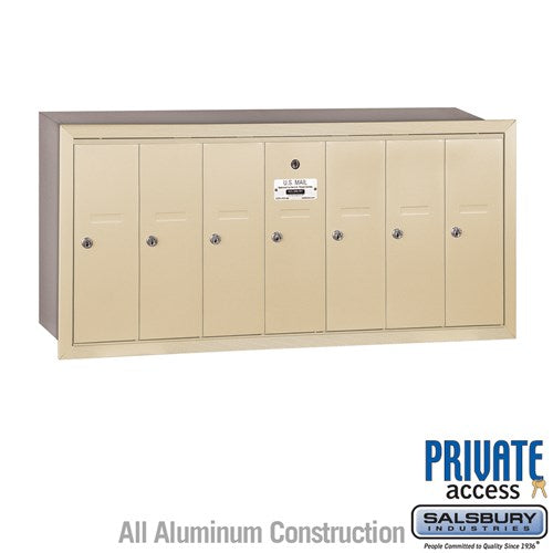 Salsbury Vertical Mailbox (Includes Master Commercial Lock) - 7 Doors - Sandstone - Recessed Mounted - Private Access - Sweatfully