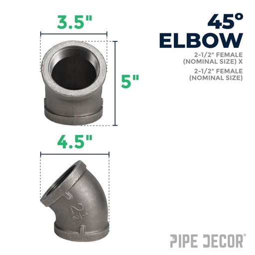2 1/2 in. Black 45 Degree Elbow - Sweatfully