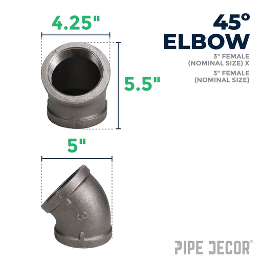 3 in. Black 45 Degree Elbow - Sweatfully