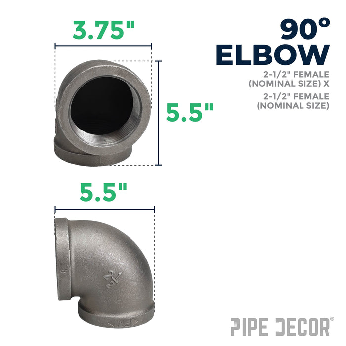 2 1/2 in. Black 90 Degree Elbow - Sweatfully