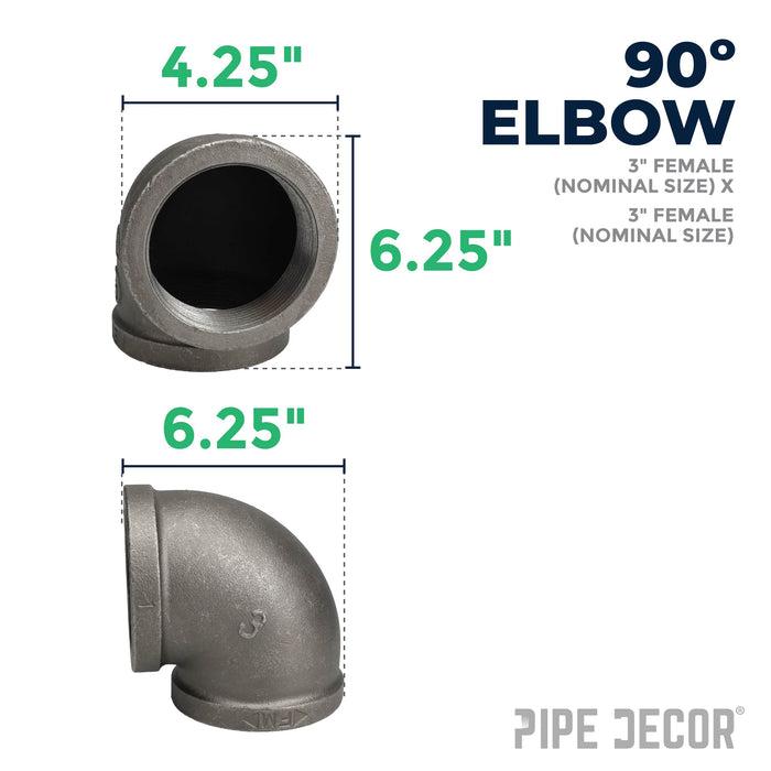 3 in. Black 90 Degree Elbow - Sweatfully