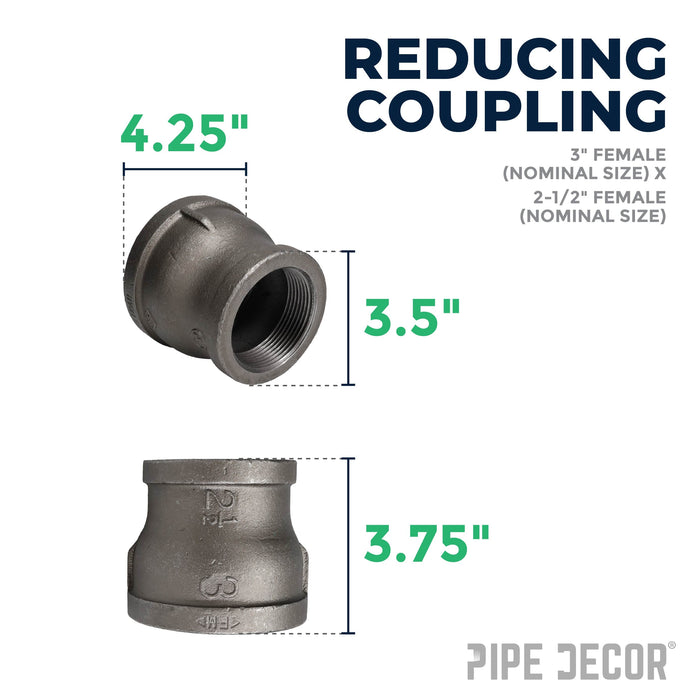 3 in. x 2 1/2 in. Black Reducing Coupling - Sweatfully