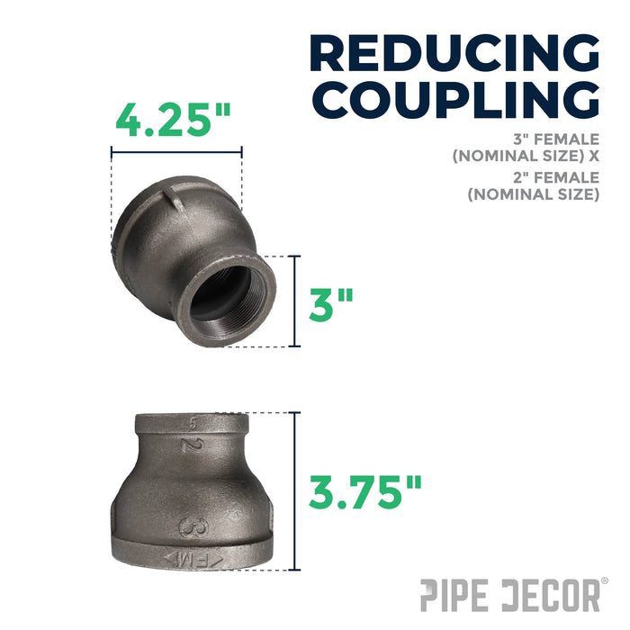 3 in. x 2 in. Black Reducing Coupling - Sweatfully