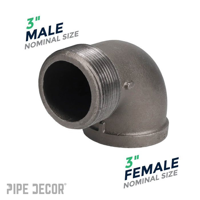 3 in. Black 90 Degree Street Elbow - Sweatfully