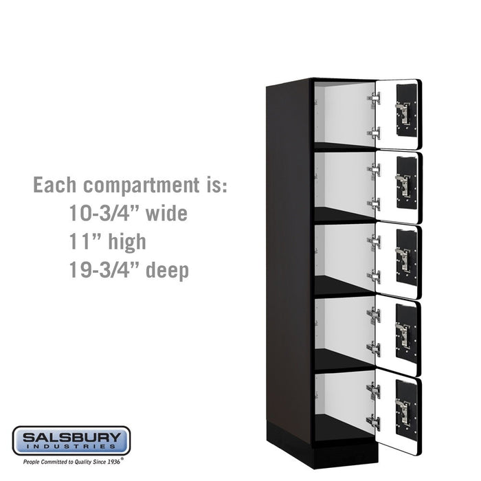Salsbury 12" Wide Five Tier Box Style Designer Wood Locker - 1 Wide - 5 Feet High - 21 Inches Deep - Black - Black Resettable Combination Locks - Sweatfully