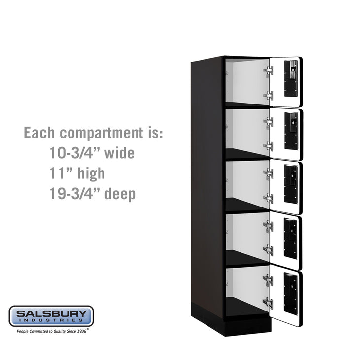 Salsbury 12" Wide Five Tier Box Style Designer Wood Locker - 1 Wide - 5 Feet High - 21 Inches Deep - Black - Hasps - Sweatfully
