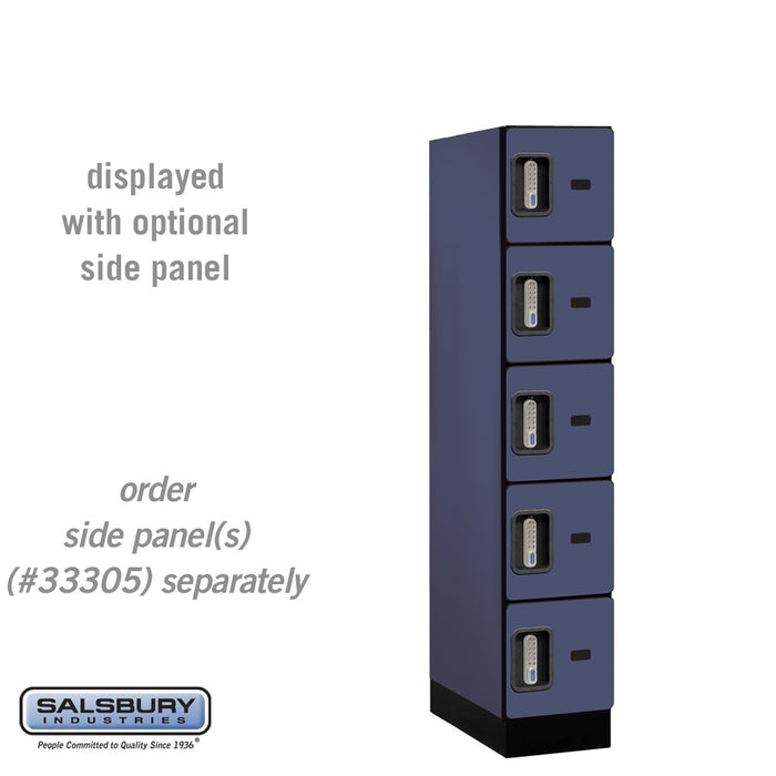 Salsbury 12" Wide Five Tier Box Style Designer Wood Locker - 1 Wide - 5 Feet High - 21 Inches Deep - Blue - Silver Electronic Locks - Sweatfully