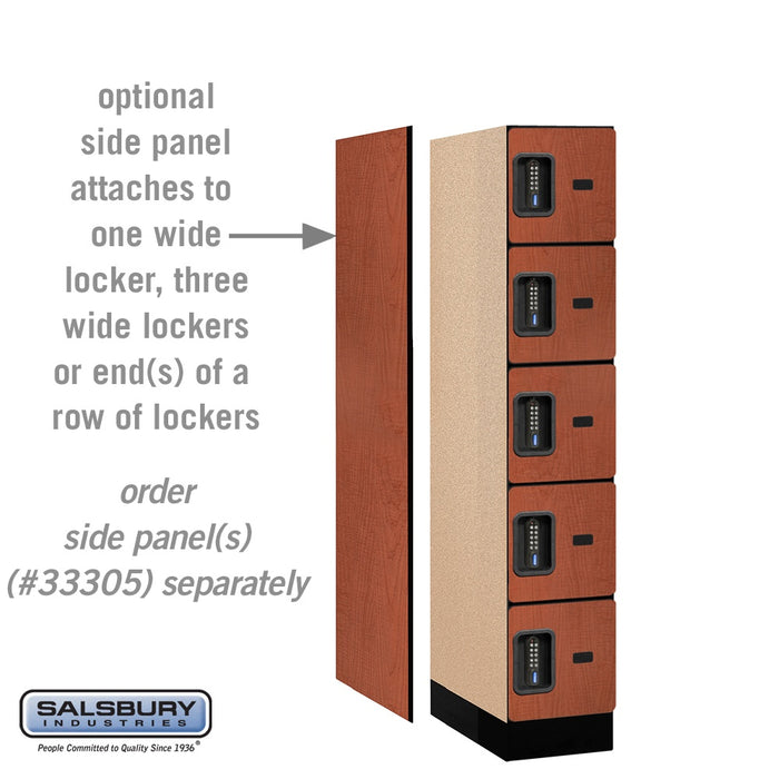 Salsbury 12" Wide Five Tier Box Style Designer Wood Locker - 1 Wide - 5 Feet High - 21 Inches Deep - Cherry - Black Electronic Locks - Sweatfully
