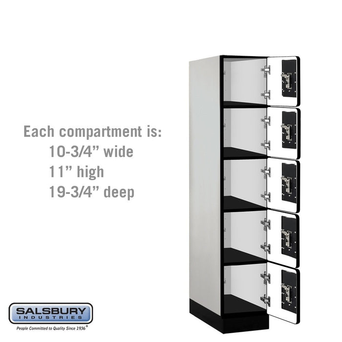 Salsbury 12" Wide Five Tier Box Style Designer Wood Locker - 1 Wide - 5 Feet High - 21 Inches Deep - Gray - Black Resettable Combination Locks - Sweatfully