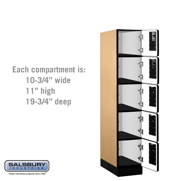 Salsbury 12" Wide Five Tier Box Style Designer Wood Locker - 1 Wide - 5 Feet High - 21 Inches Deep - Maple - Hasps - Sweatfully