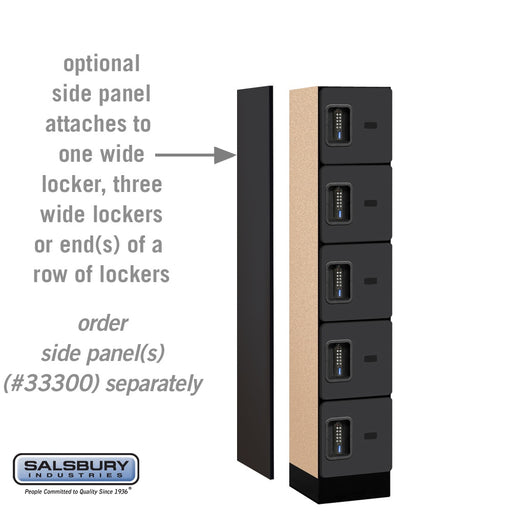 Salsbury 12" Wide Five Tier Box Style Designer Wood Locker - 1 Wide - 5 Feet High - 15 Inches Deep - Black - Black Electronic Locks - Sweatfully