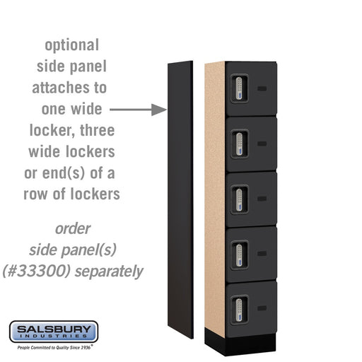 Salsbury 12" Wide Five Tier Box Style Designer Wood Locker - 1 Wide - 5 Feet High - 15 Inches Deep - Black - Silver Electronic Locks - Sweatfully