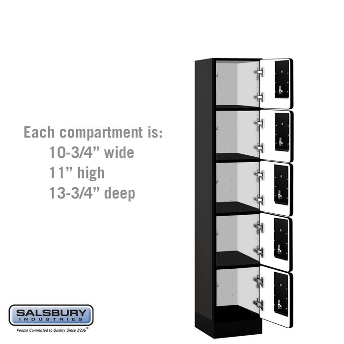 Salsbury 12" Wide Five Tier Box Style Designer Wood Locker - 1 Wide - 5 Feet High - 15 Inches Deep - Black - Silver Electronic Locks - Sweatfully