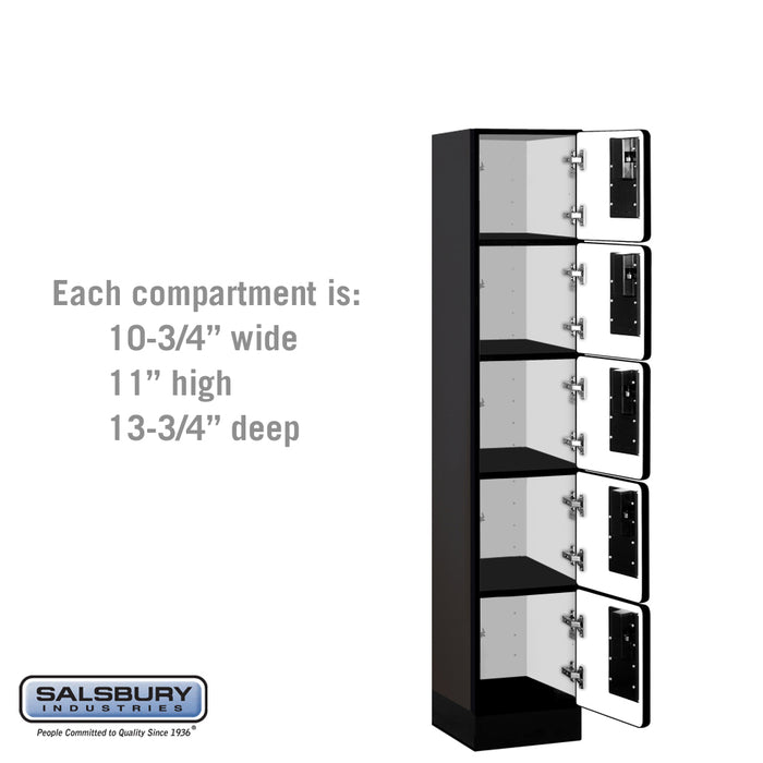 Salsbury 12" Wide Five Tier Box Style Designer Wood Locker - 1 Wide - 5 Feet High - 15 Inches Deep - Black - Hasps - Sweatfully
