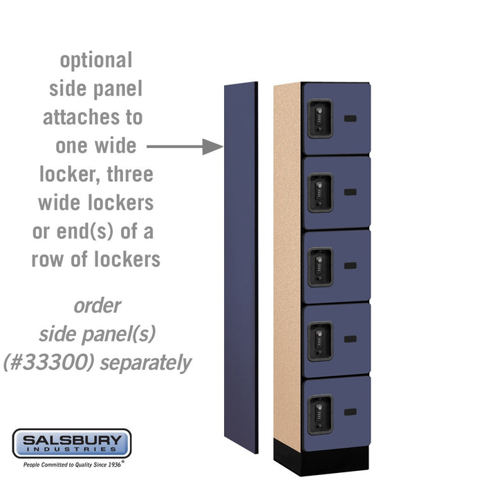 Salsbury 12" Wide Five Tier Box Style Designer Wood Locker - 1 Wide - 5 Feet High - 15 Inches Deep - Blue - Black Resettable Combination Locks - Sweatfully