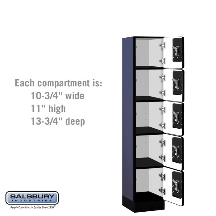 Salsbury 12" Wide Five Tier Box Style Designer Wood Locker - 1 Wide - 5 Feet High - 15 Inches Deep - Blue - Silver Resettable Combination Locks - Sweatfully